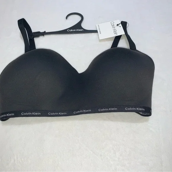 Calvin Klein Wirefree Bra Women Large Black NEW Lightly Lined Logo QP3301O-001 - Picture 1 of 10